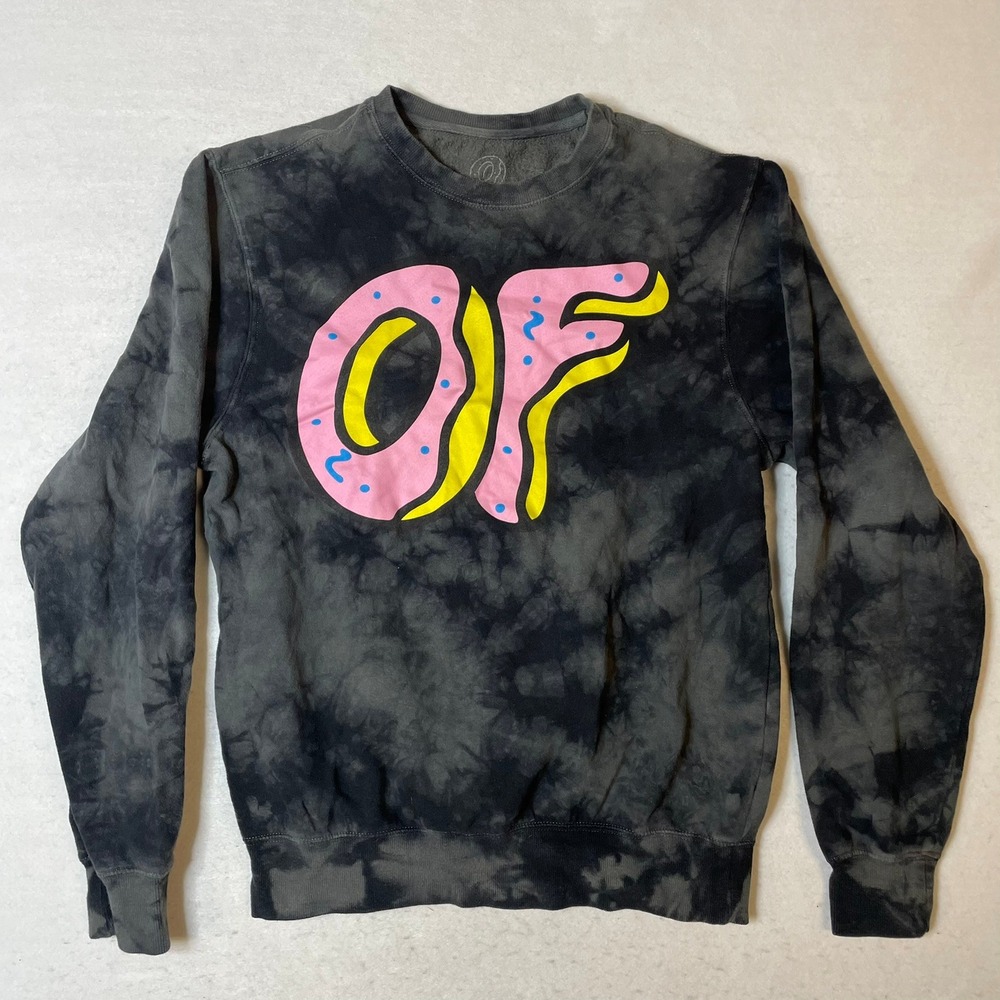 OF Odd Future‎ Donut Tie Dye Black Pink Sweatshirt Mens Graphic Crew Neck